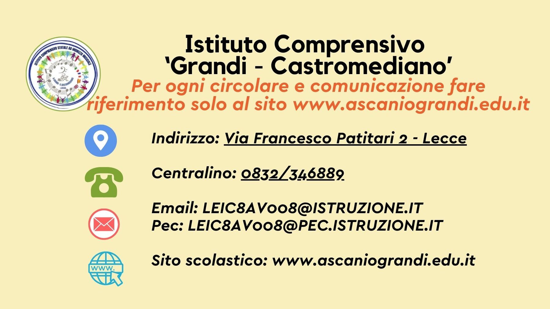AVVISO: Circolari e Comunicazioni ufficiali dell'I.C. 'A. GRANDI - S. CASTROMEDIANO'